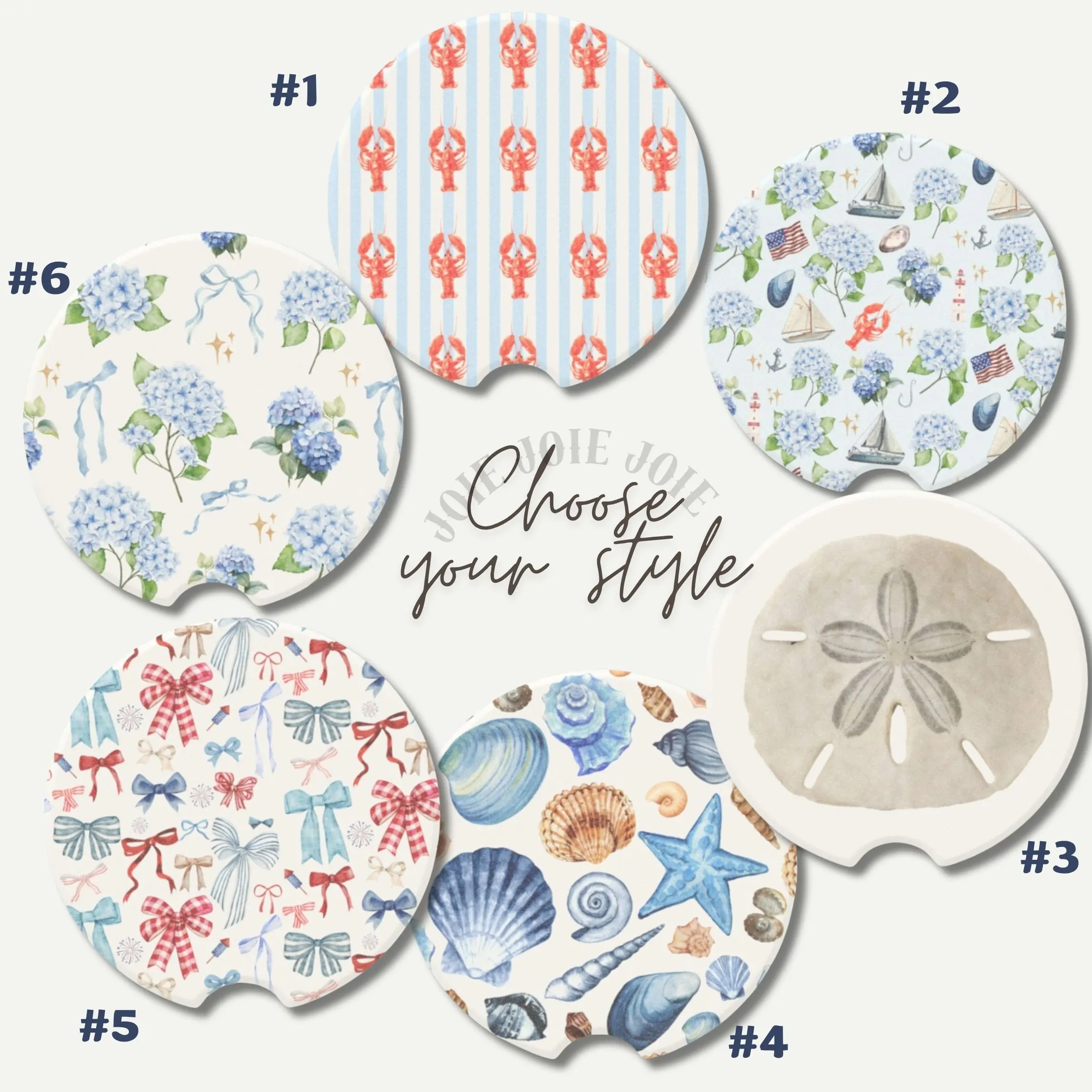 Coastal Car Coasters, Beach Car Accessories for Women, Hydrangea Nautical Soapstone Cup Holder Coasters, Lobster Seashell Sand Dollar Coquette Bow Car Decor, Cute Summer Gift