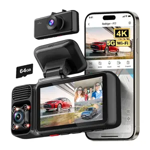 REDTIGER F17 4K 3-Channel Dash Cam with 5GHz WiFi GPS, 64GB Card, 2160P+1080P+1080P Cameras, IR Night Vision, Parking Mode, Fathers Day Gift