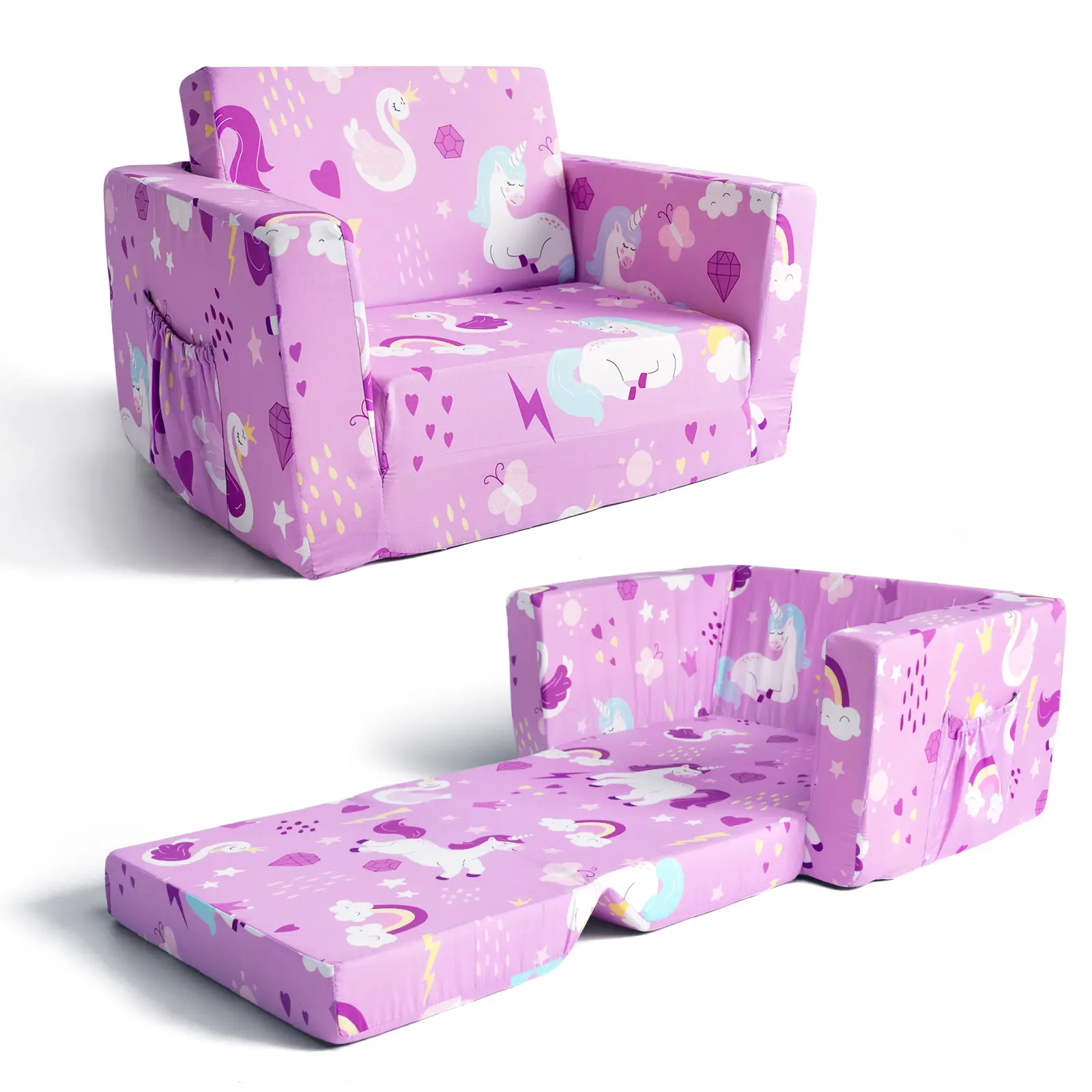 Primlect Toddler Couch - 2-in-1 Foldable Kid-Safe Sofa, Comfy Fun Furniture for Kids, Convertible to Lounger Ideal for Napping, Reading, Toddler Furniture, Kid-Safe Sofas
