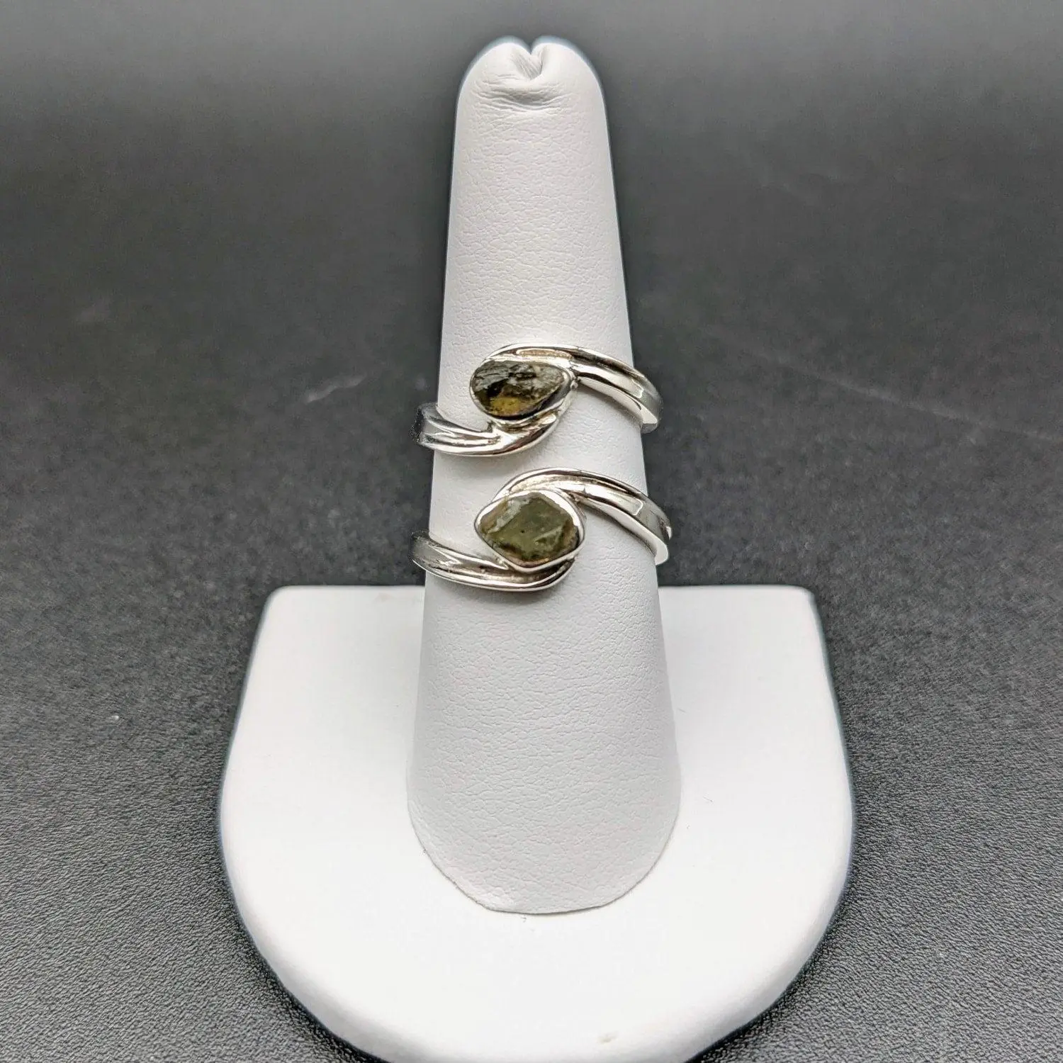 Moldavite Sterling Silver Swoop Ring #SK2626