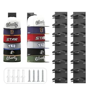 Wall-Mounted Multi-Level Hat Storage Rack (2 Sets, Holds Up to 20 Hats) - Shelves Hanger Home Organiser with Easy Installation for Closet Doors, Wall Decor (Black)