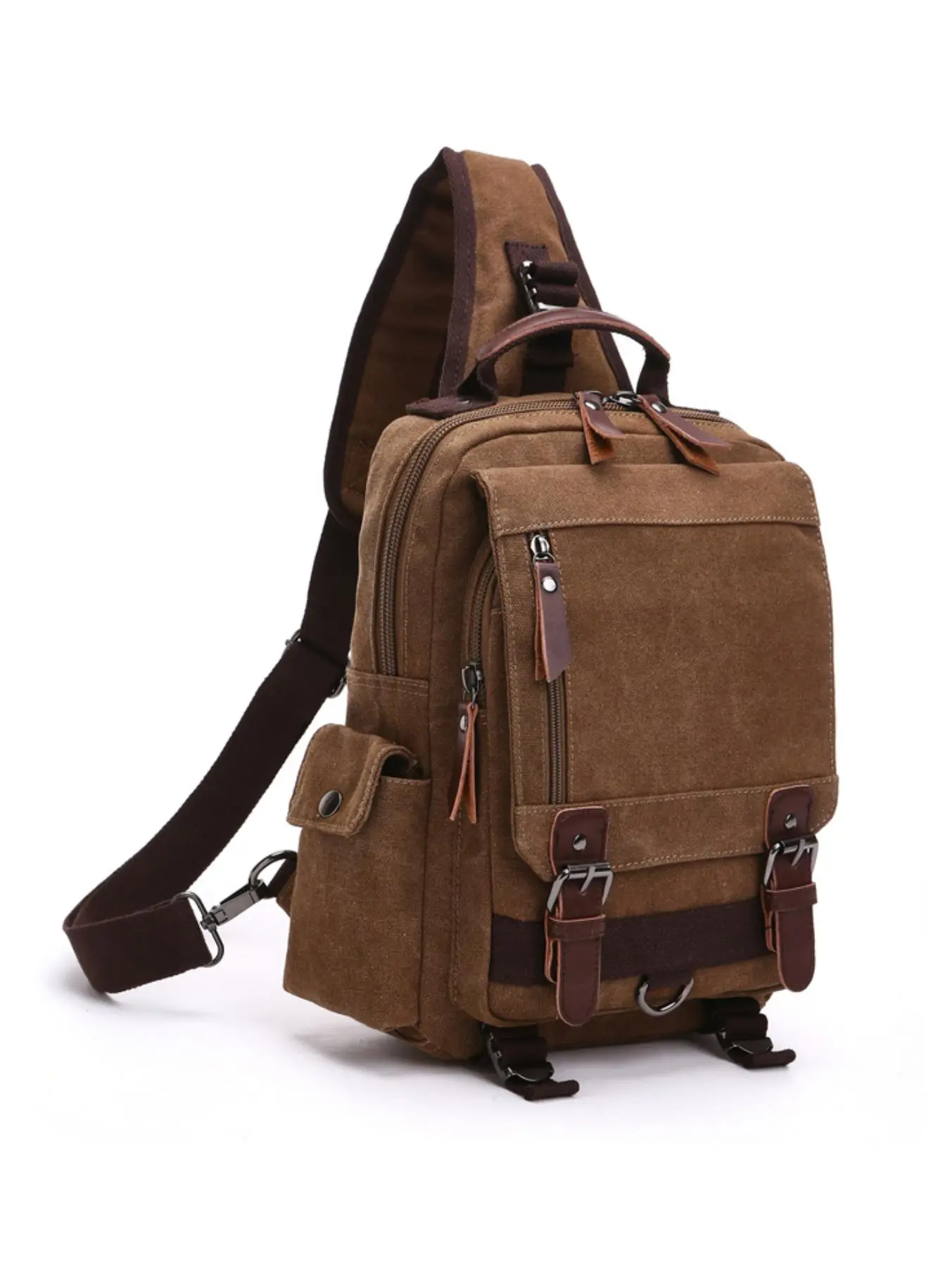Men's Casual Plain Canvas Fabric Crossbody Bag, Fashionable Belted Design Crossbody Sling Bag for Daily Used, Casual Trendy Versatile High-quality Daily Commuting Bag, Zipper Belt Bag, Canvas Belt Bags