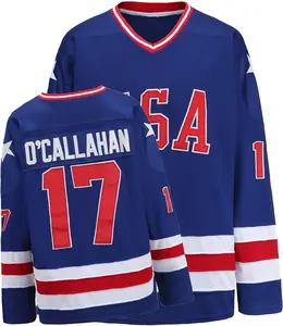 Miracle movie hockey jersey, stitched letters and numbers; blue;  breathable polyester mesh; long sleeves