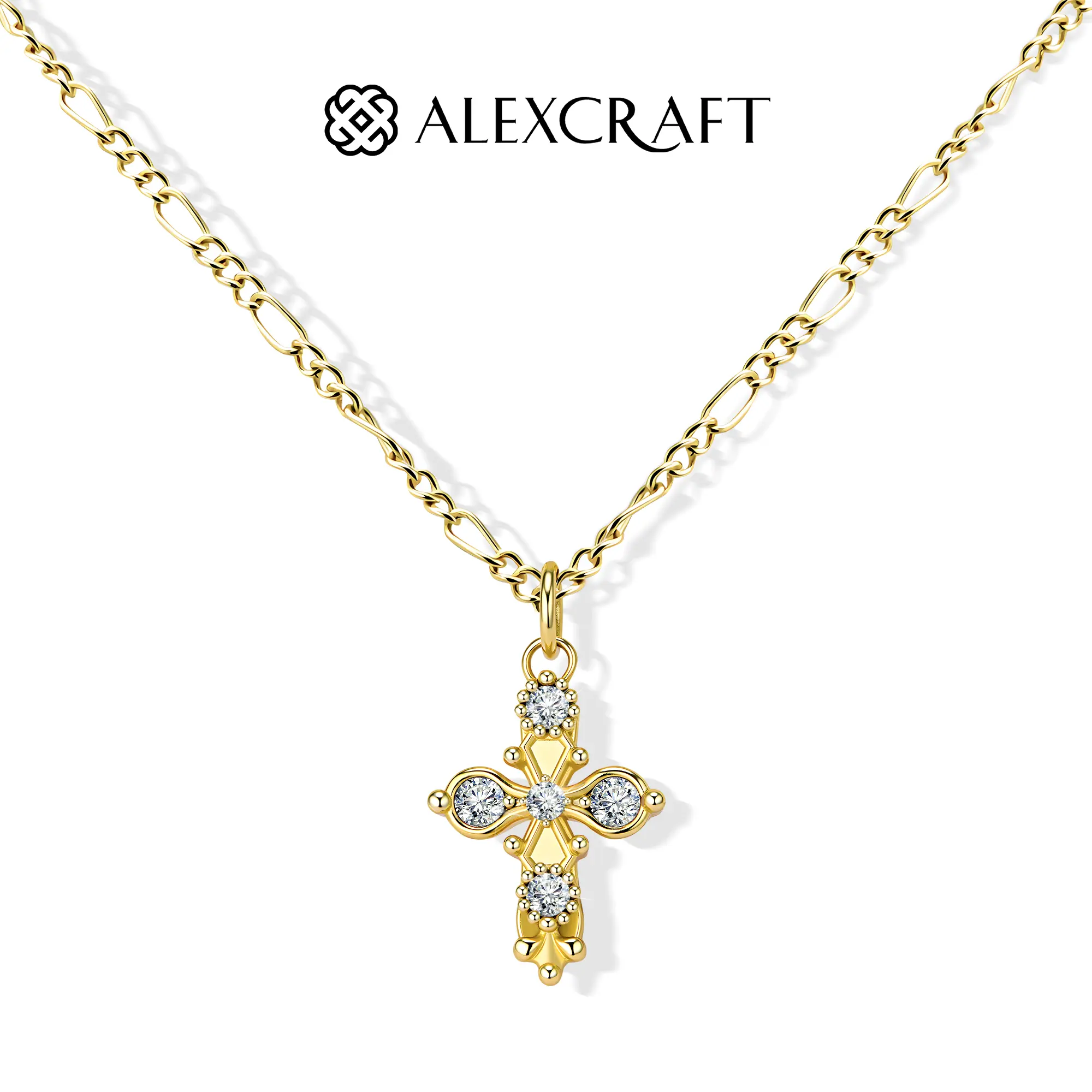 ALEXCRAFT Summer Gifts:14k Gold Cross Necklace, Zircon Cross Pendant, Faith-Based Necklace, Elegant Accessory for Women, Christian Jewelry Gift for Her, AccessoriesWomen summerwins
