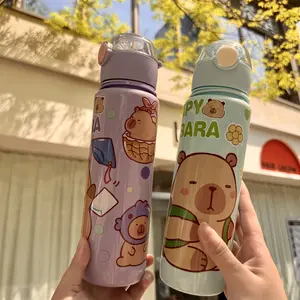 Capybara Theme Reusable Water Bottle 700ML, Cute Design with Handle, Straw, Leakproof & Durable, Ideal for School & Camping, Perfect Gift Idea, Kids, Portable