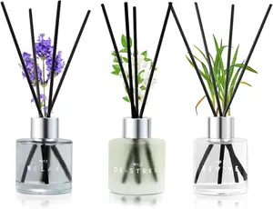 3 Pack  Reed Diffuser, 50ML Lavender Jasmine Lemongrass  Diffuser Set with 12 Black Fiber Sticks,Air Freshener for Bedroom Bathroom Office, 8.2X 6.6X 2.1 inch