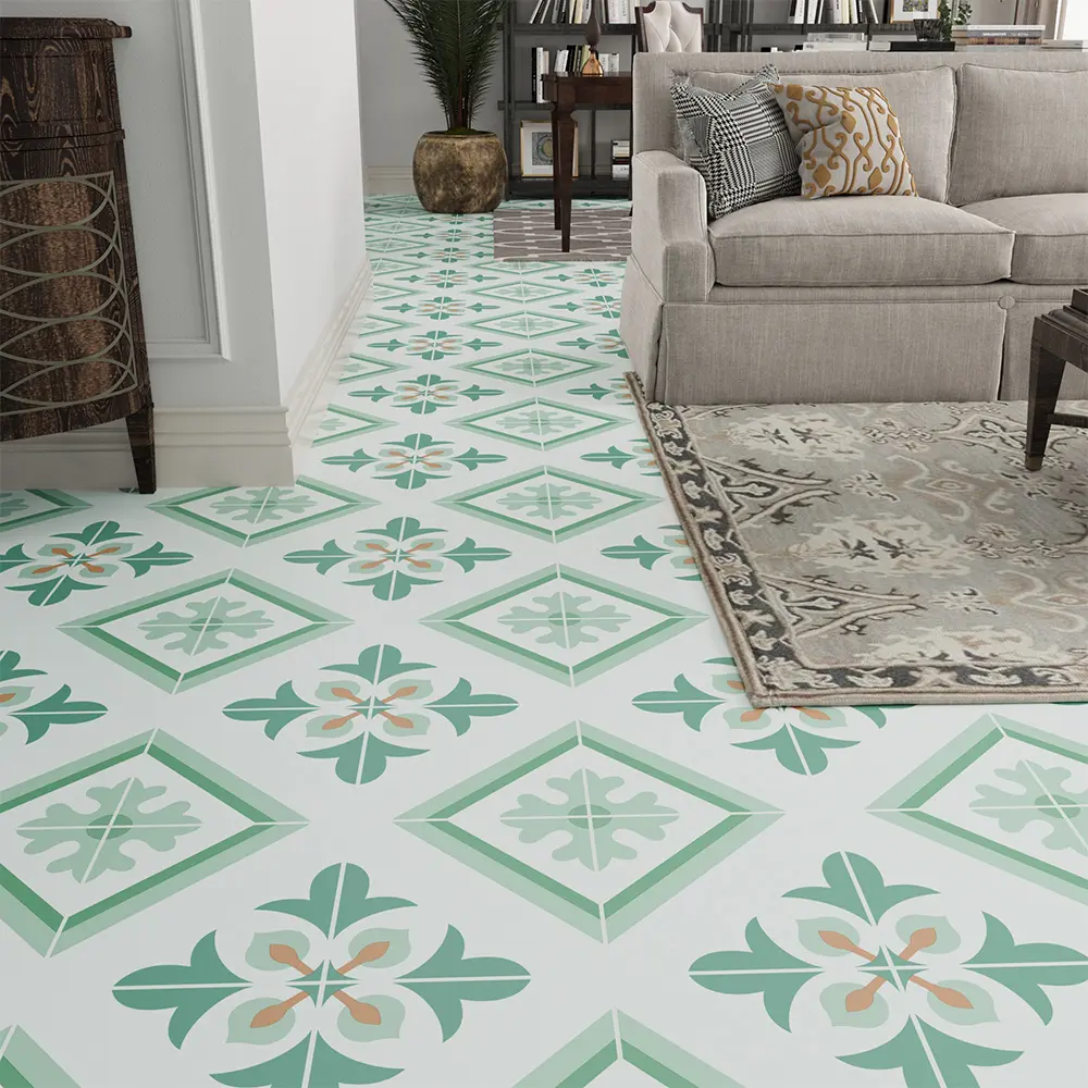 Jeedeson Peel and Stick Self-Adhesive Vinyl Flooring Continuous Roll - 120in x 24in Eco-Friendly, Floral-Geometric, UV-Treated, Scratch-Resistant, Easy-Install Floor Covering for Living Room, Commercial Spaces, DIY Decoration