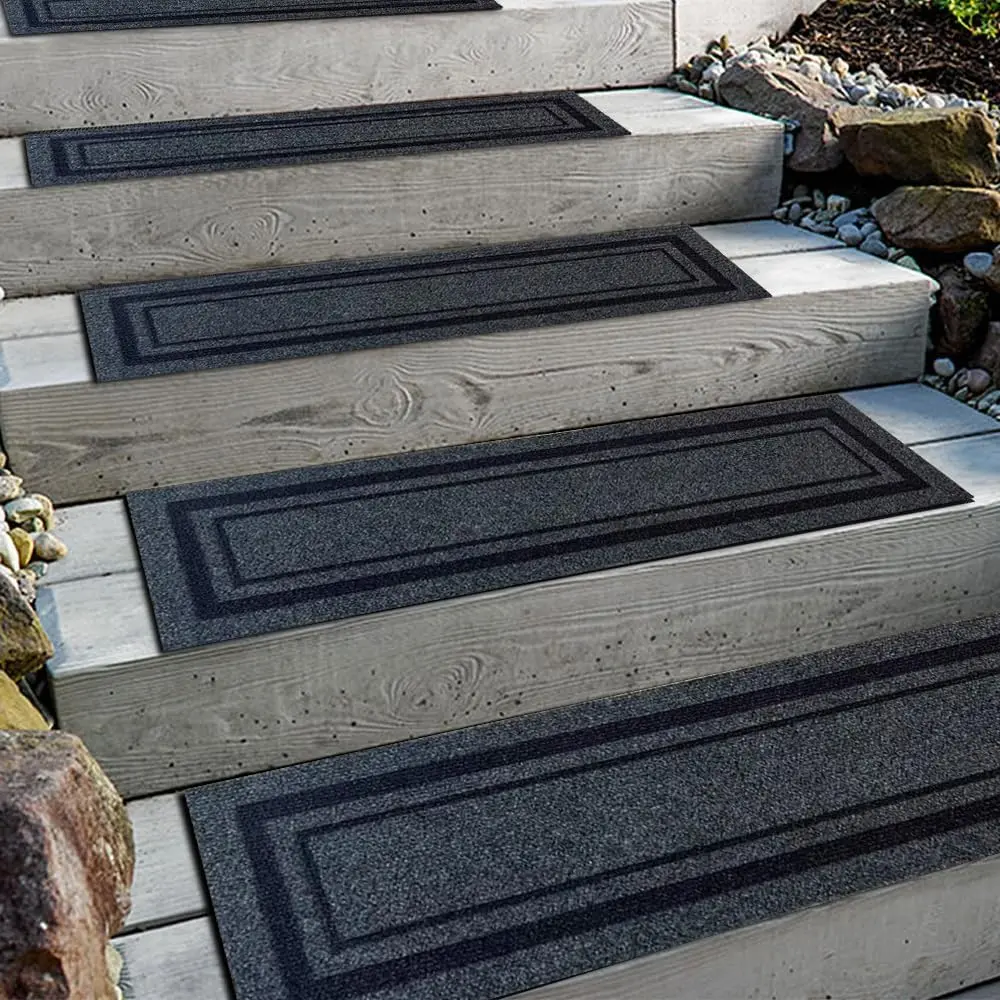 6 count 8.5" x 30" Stair Treads Outdoor for Elders and Dogs  Wooden Steps Spring, Non Slip Stair Runner Rug Heat Insulation Rubber Backing, Frame Staircase Mat Carpet for Indoor Grip .