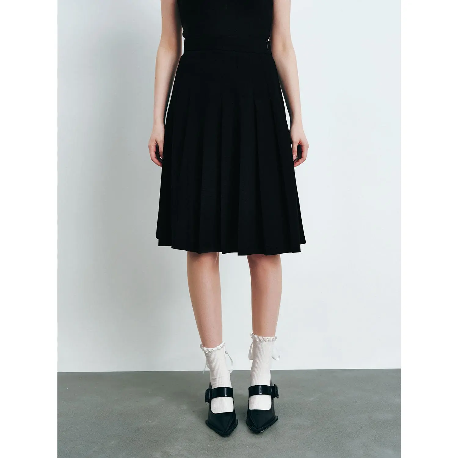 URBAN REVIVO Women's Pleated Midi A-Line Skirt - Viscose-Polyester Fabric, Light Stretch, Standard Sizes, 2026 Viral Minimalist Basic Womenswear Bottoms, Midi Skirts, A-Line Skirts