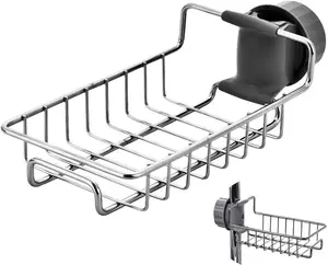 Kitchen Sink Caddy Organizer Over Faucet Sponge Holder, Stainless Steel Heavy Duty Thickening Hanging Faucet Drain Rack for Scrubbers, Soap, Bathroom, Detachable No Suction Cup or Magnet