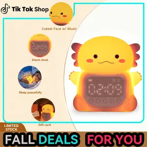 Axolotl Night Light Alarm Clock Gift for Boys Girls - 7 Color Silicone Touch Lamp with Dual Alarms, Rechargeable Bedside Clock (Perfect for Birthdays & Holidays)