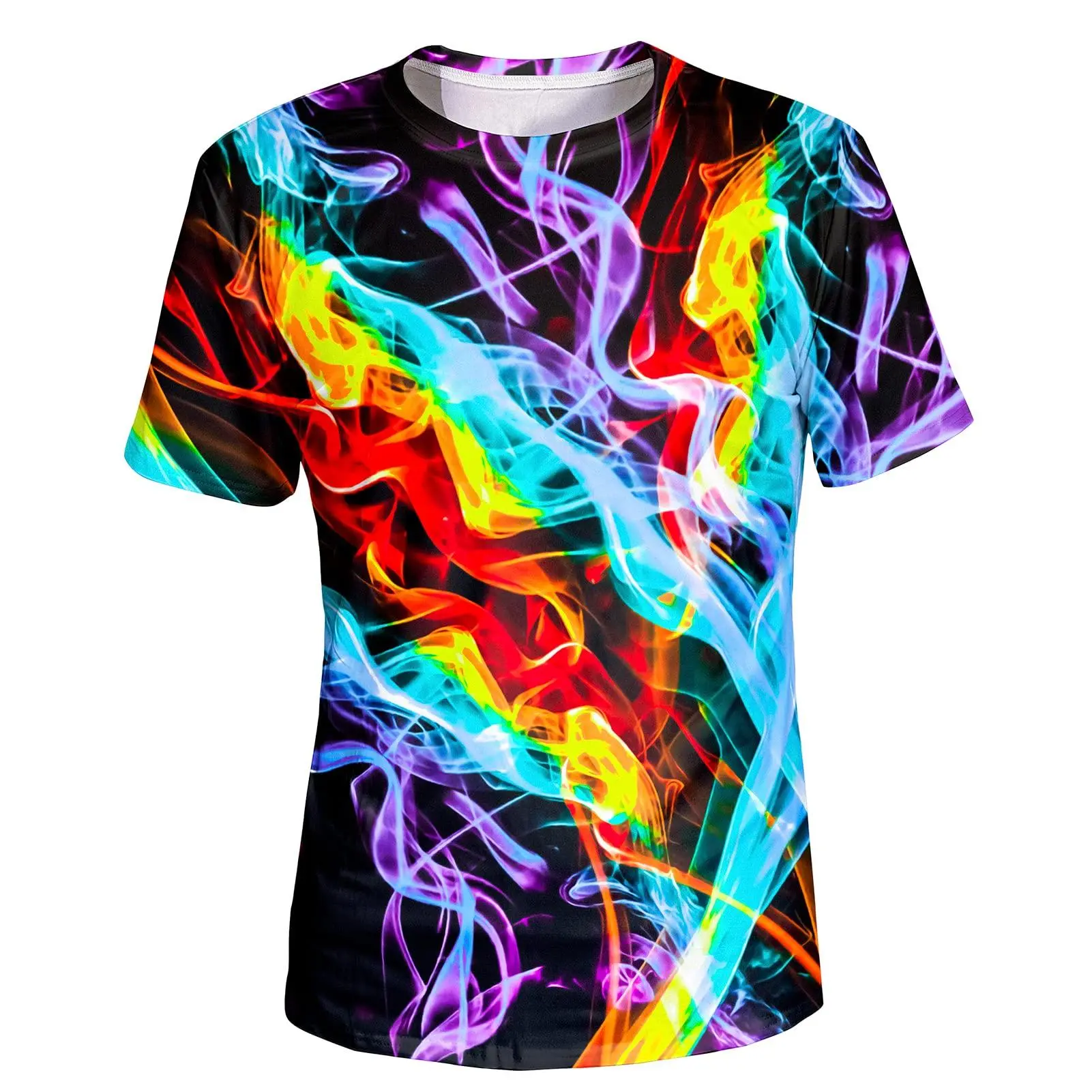 Unisex Vibrant Neon Psychedelic Smoke T - Shirt, Colorful Rainbow Swirl Graphic Tee for Rave Festival Party Concert, Adult Casual Streetwear