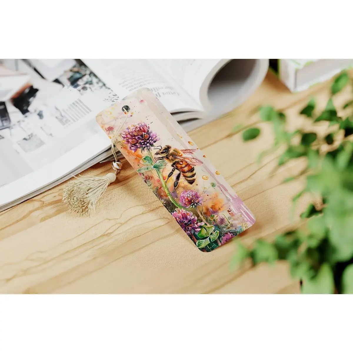 Watercolor Bees and Flowers bookmarks with 4 design choices