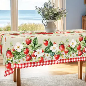 1 piece, strawberry-themed tablecloth, strawberry flower mesh design, vintage country style rectangular and round tablecloth, spring and summer decoration, Easter party decoration, kitchen accessory, indoor and outdoor decoration, gift for friends