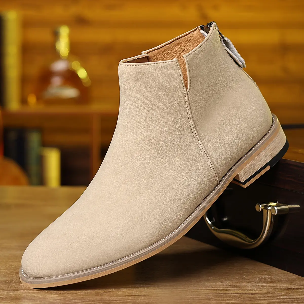 Men's Retro Casual Ankle Boots - Plain Color, Pointed Toe, PU Upper & Lining, Rubber Sole, Zipper, Cuban Heel, Suitable for Hiking & Outdoors, All Seasons Footwear, Walking Shoes, Retro Style