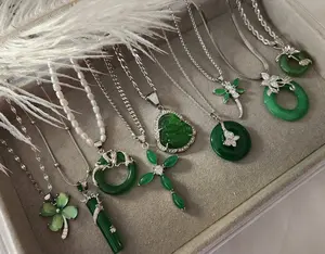 Silver Green Jade Necklace
