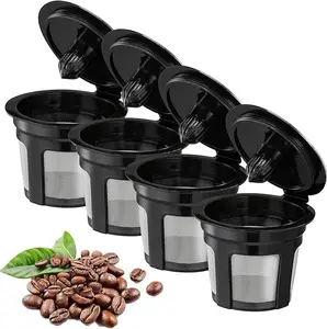 Reusable K Cups, 4 Pcs Universal Fit Reusable Coffee Filters with Food Grade Stainless Steel Mesh Eco-Friendly Coffee Pods, for 1.0 and 2.0 Brewers