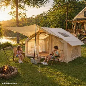 Easy Setup Family Camping Tent - 6.3 sq m Inflatable, 420D Oxford Fabric All Seasons Waterproof Windproof, Clear Skylight, Extended Awnings, Mesh Windows/Doors, Easy Setup Tents Durable Mesh Tarp