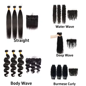 [Last Special Offer] Luxury Salon Human Hair 3 Bundles with 13x4 Lace Frontal Straight/Body Wave/Water Wave/Deep Wave/Burmese Curly Nature Black Virgin Brazilian Hair No Shedding Tangle Free TikTokShopBlackFriday