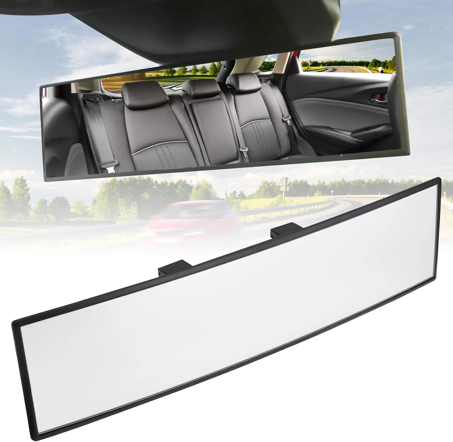 Rear View Mirror, 12 Inch Wide Angle Clip On Mirror, Universal Car Interior Accessories, Convex Interior Mirror Reduces Blind Spot, Clear Vision Fits Car SUV Trucks