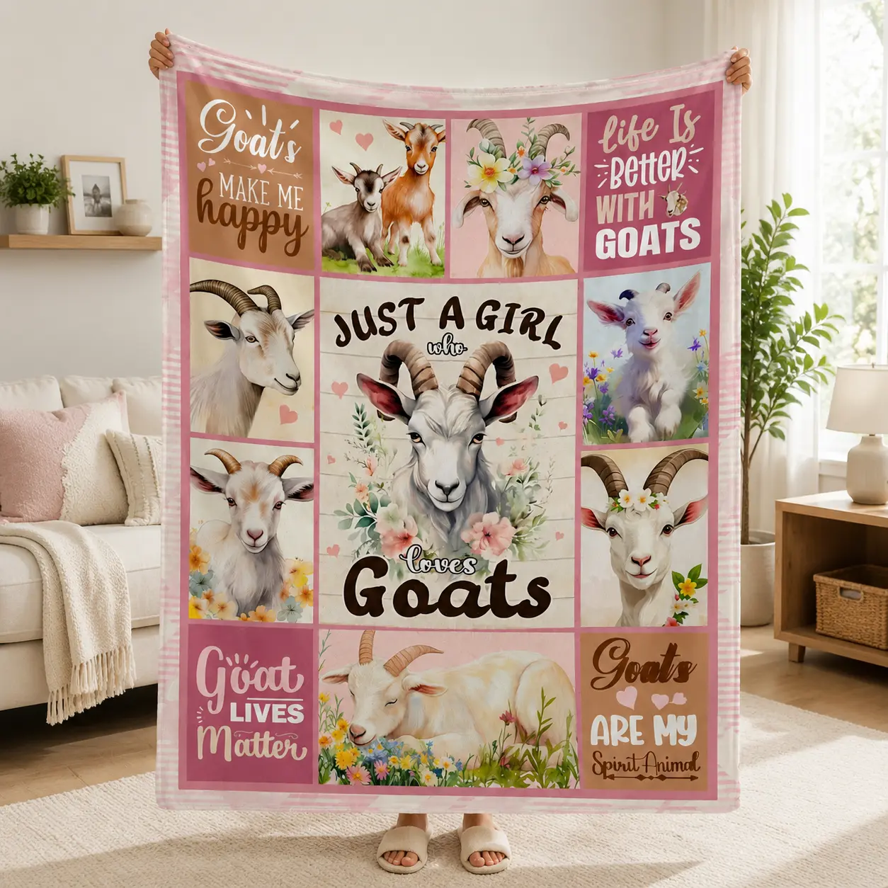 Goat Lover Blanket, Cute Farm Animal Throw Blanket with Goat Design, Soft Cozy Fleece Blanket for Bedroom Couch Sofa, Animal Lovers Gift, Warm Home Decor for Women and Girls