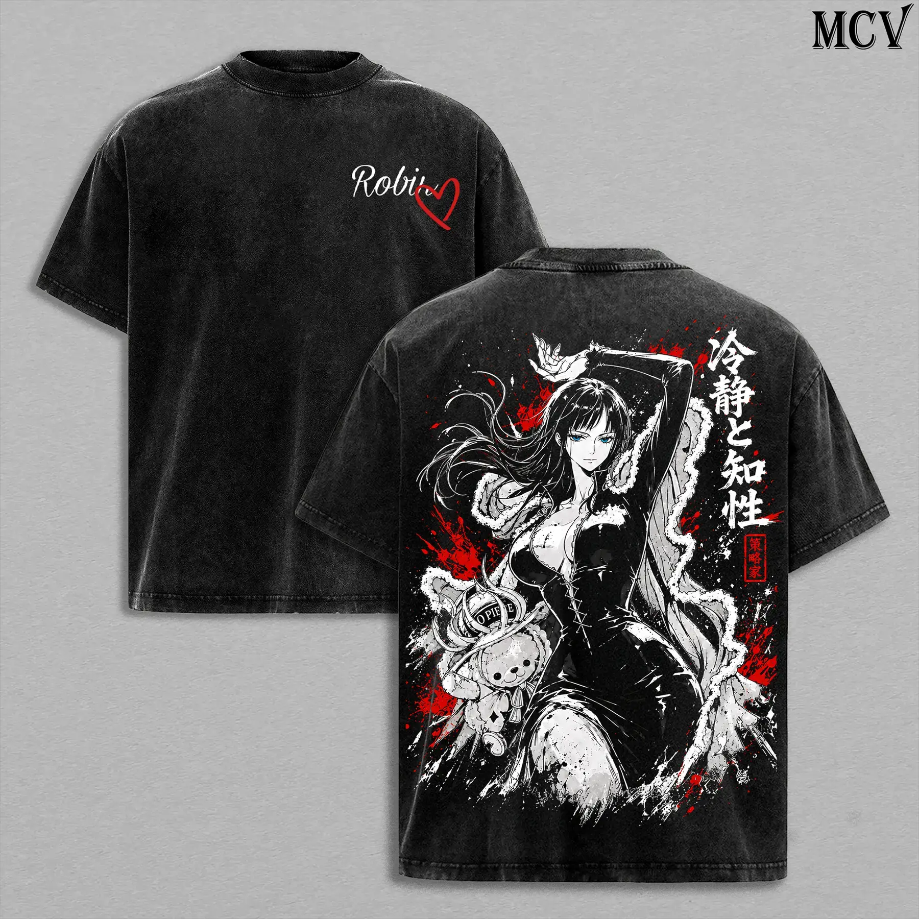 Vintage Washed Nico Robin Anime Graphic T-Shirt - Oversized Streetwear Tee One Piece Pirate Waifu Devil Child Hana Hana Fruit Shirt Y2K Retro Top