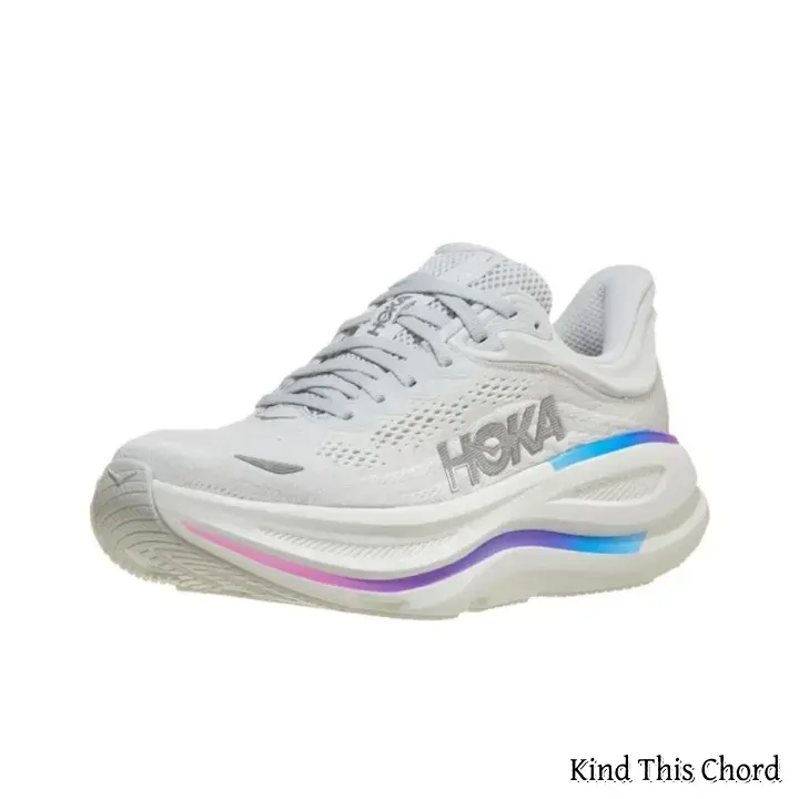 Premium White Performance Running Trainers, Stretchable Breathable Mesh Construction, Sculpted Curved Cushioning System, Vibrant Pink & Blue Gradient Tonal Details, Non-Slip Grippy Outsole, Versatile Footwear for Gym Workouts & Street Style