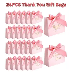 24-Pack Mini Thank You Gift Bags – Pink Party Favor Boxes with Ribbon, Small Candy Gift Boxes for Wedding, Bridal Shower, Birthday, Valentine’s Day Gift