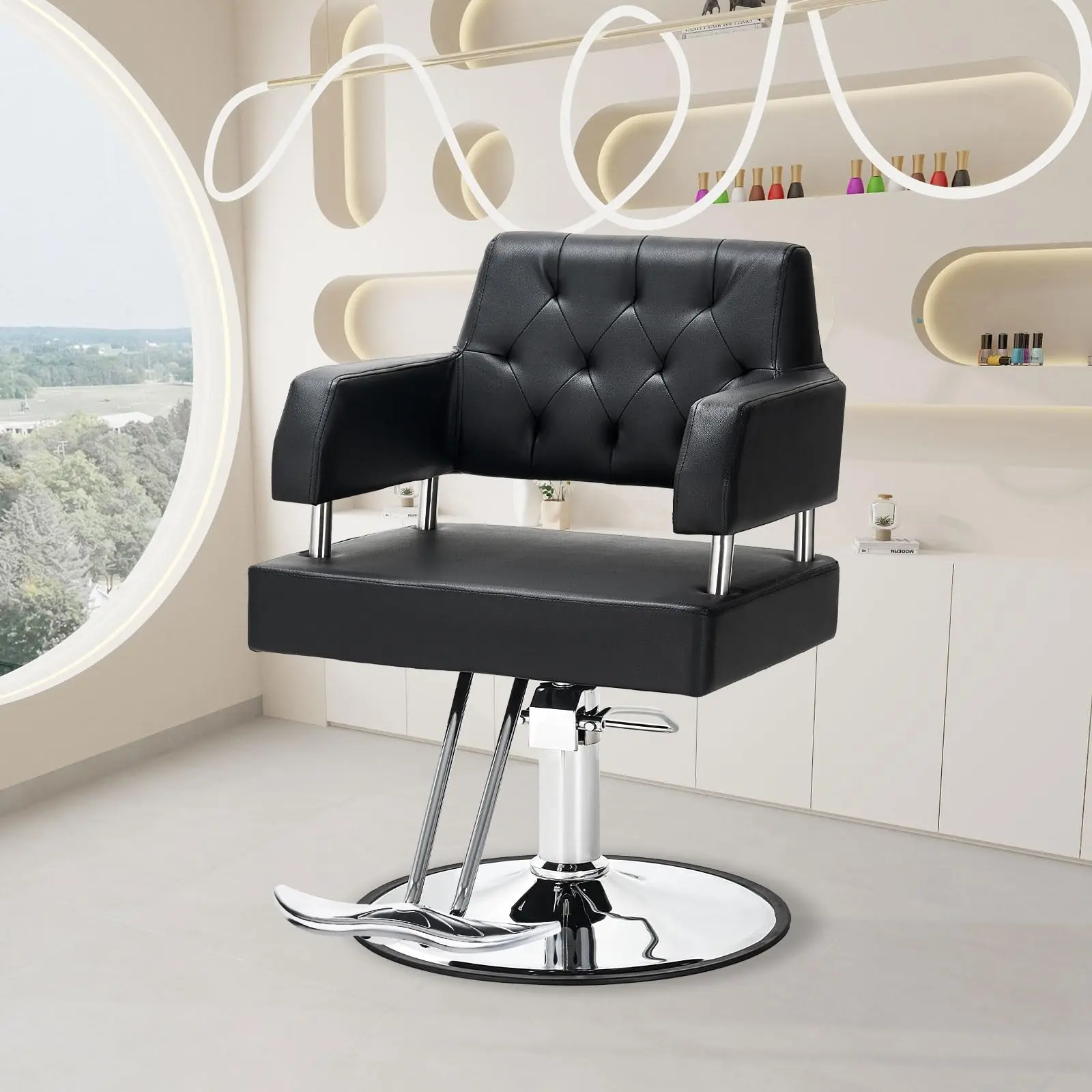 Polar Aurora Barber Chair Salon Chair for Hair Stylist with Hydraulic Pump Adjustable Height 360 Degrees Swivel Hair Chair Spa Beauty Equipment Black