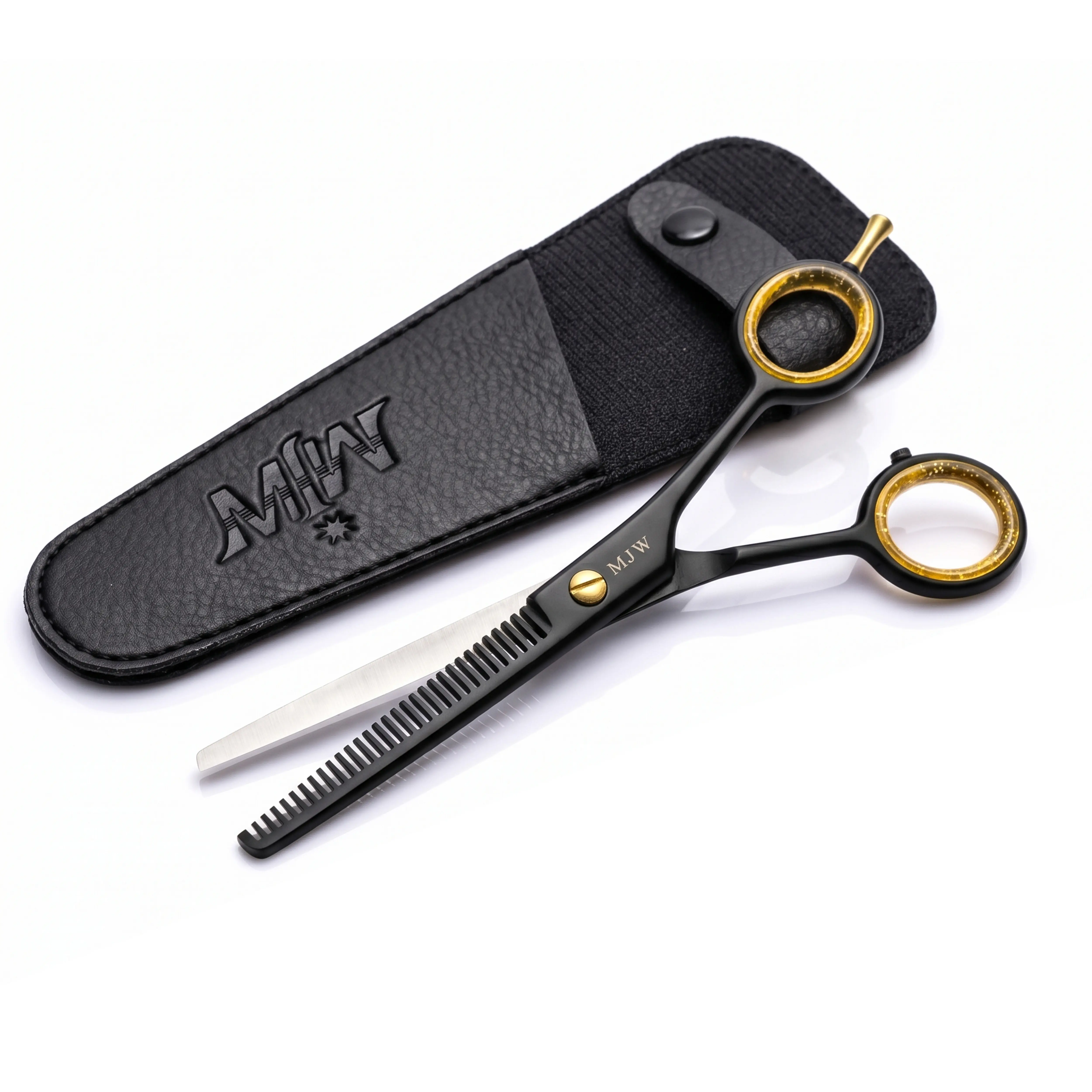 MJW Professional 6.5-in Stainless Steel Hair Cutting Scissors - Salon Haircare Shears for Smooth, Precise Home Haircut Trims, Ergonomic Barber Tool with Quiet Buffer Rubber for Men, Women's Haircare Needs, Barber Equipment, Male, Blade Scissors, 28‑Tooth