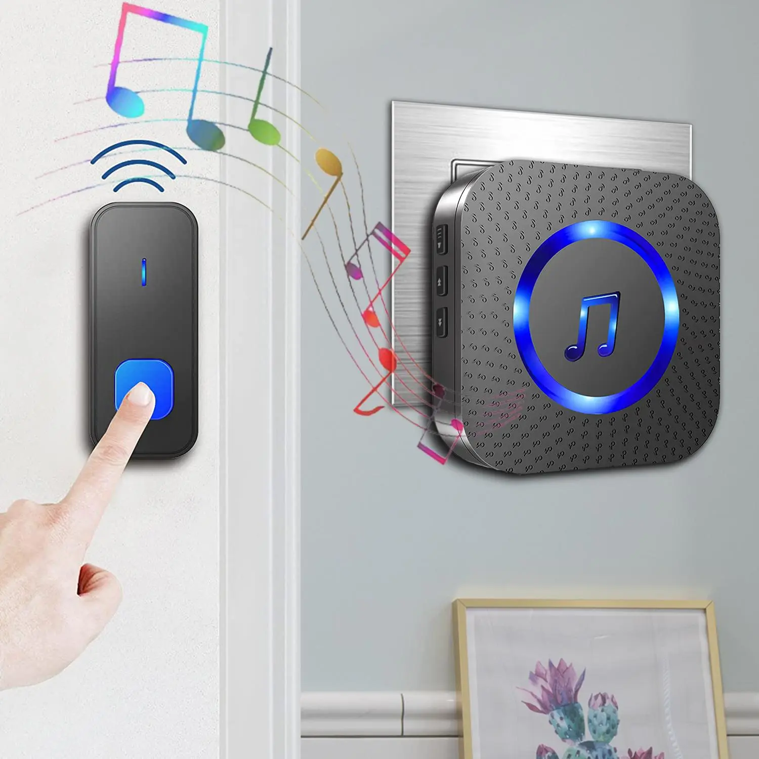Wireless Smart Doorbell Mini CB-11, Compact IP55 Waterproof Dustproof All-Weather Device, FM Signal, 1000 ft Range, 52 Melodies, 5 Volume Levels, LED Flash, Easy Installation for Homes & Offices, Long Range Doorbells & Intercoms