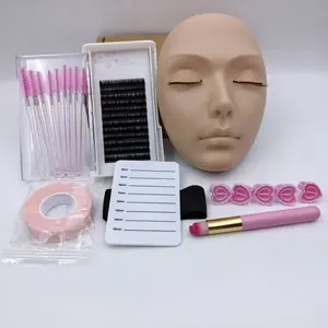 Portable False Eyelash Cosmetic Practice Set with Eyelash Tools, Head Model, Eyelash Box, Adhesive Tape, Eyelash Glue, Mousse Brush, and Rings, Ideal for Eyelash Application Training