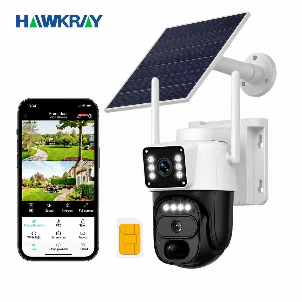 Hawkray 4G LTE Cellular Security Camera - Solar-Powered Outdoor Surveillance Camera Dual Set, Built-in SIM Card, No WiFi, Solar CCTV, 360° Pan-Tilt, Night Vision, Real-Time Monitoring, Detection, 2-Way Audio, Auto-Connect