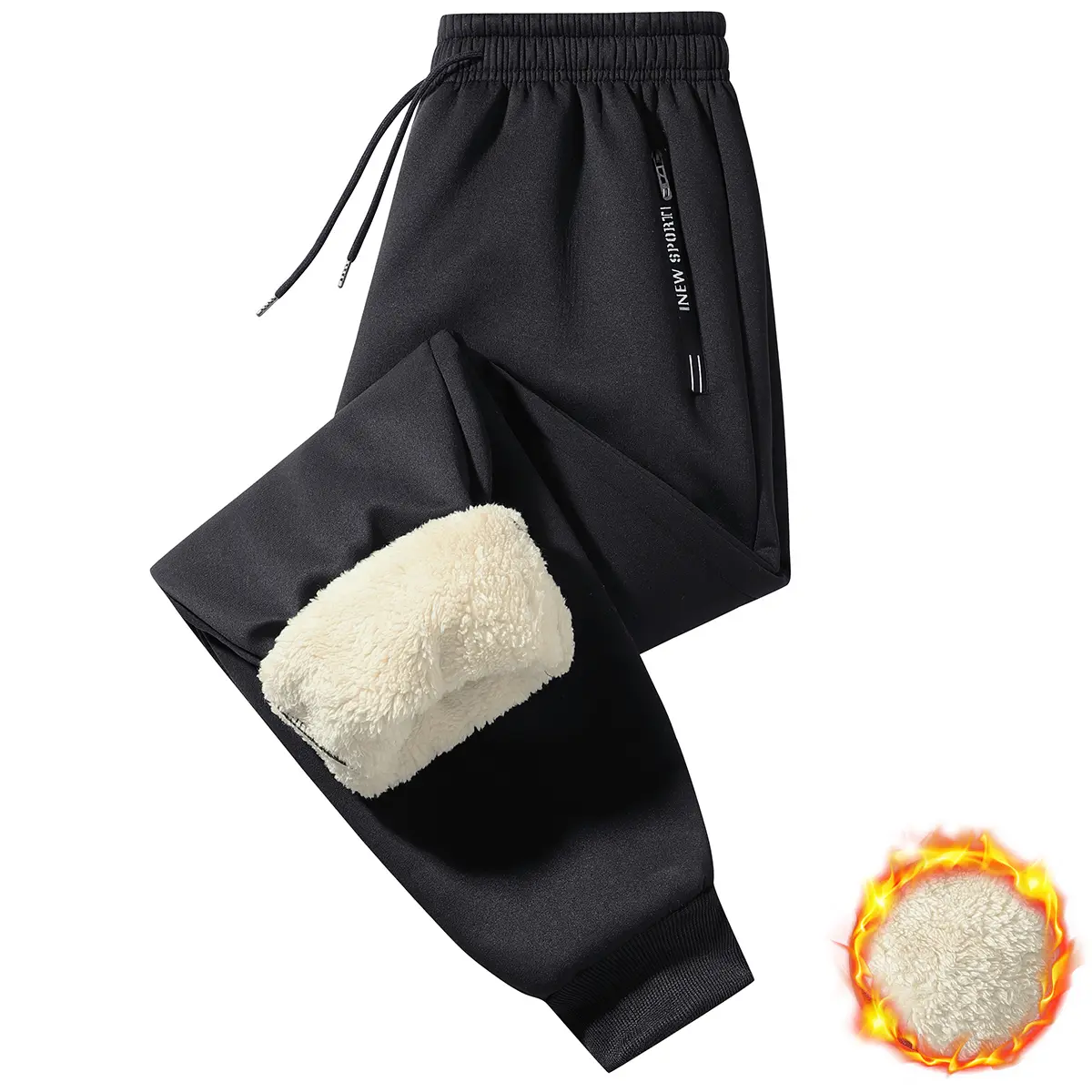 Men's Solid-Color Fleece-Lined Workout Activewear Bottoms - Drawstring Warm-Up Sweatpants, Warm Sport-Casual Pants for Gifting, Drawstring Fit