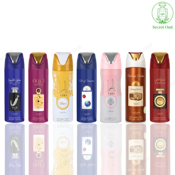 Ishq Al Shuyukh Silver Deodorant + Tharwah Gold Deodorant + Yara Tous Deodorant + Yara Deodorant + Art Of The Universe Deodorant + Nebras Deodorant -- 7 Piece Bundle