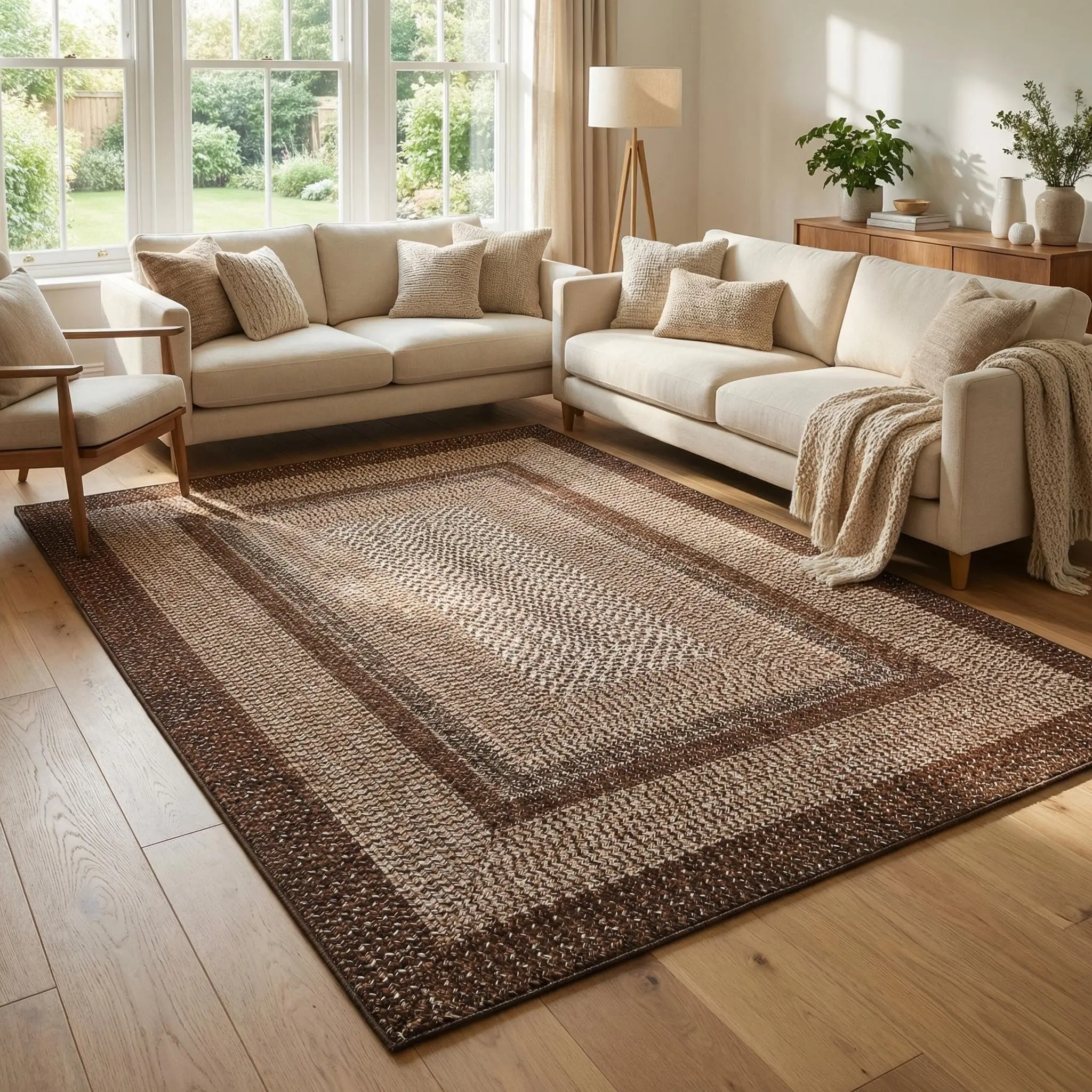 Braided Print Entryway Rug 4x6 Washable Rug Non Slip Small Rugs for Living Room Rustic Stain Resistant Soft Rugs Low Pile Non-Shedding Entrance Carpet for Dorm Bedroom Under Table Brown