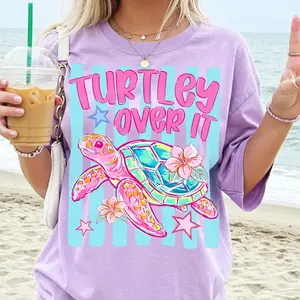 Comfort Colors Turtley Over It Shirt, Striped Turtle Tee, Preppy Sea Turtle, Retro Summer Beach Shirt