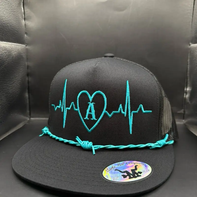 Love Line Hat Custom Initial Design turquoise Heartbeat by Marfa hat company