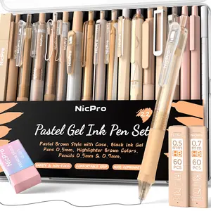 Nicpro 22Pack Gel Ink Pen Set, Cute Aesthetic Pen 0.5mm, 12 Pink Pens Black Ink with 2 Highlighter and 2 Mechanical Pencil 0.5 0.7mm, Fine Point Smooth Writing Pens for Girls, Office Supplies