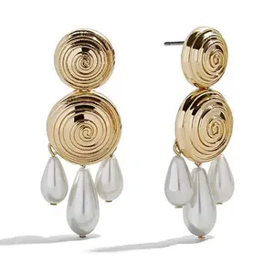 BAUBLEBAR Goldtone Simulated Pearl Double-Circle Drop Earrings