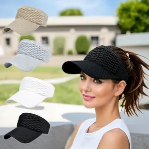 Women's 4-Pcs UV Protection Open Top Visor Sun Bucket Hats, Ponytail-Friendly Breathable Sports & Outdoor Hats for Golf, Beach, Sun Bucket Hat