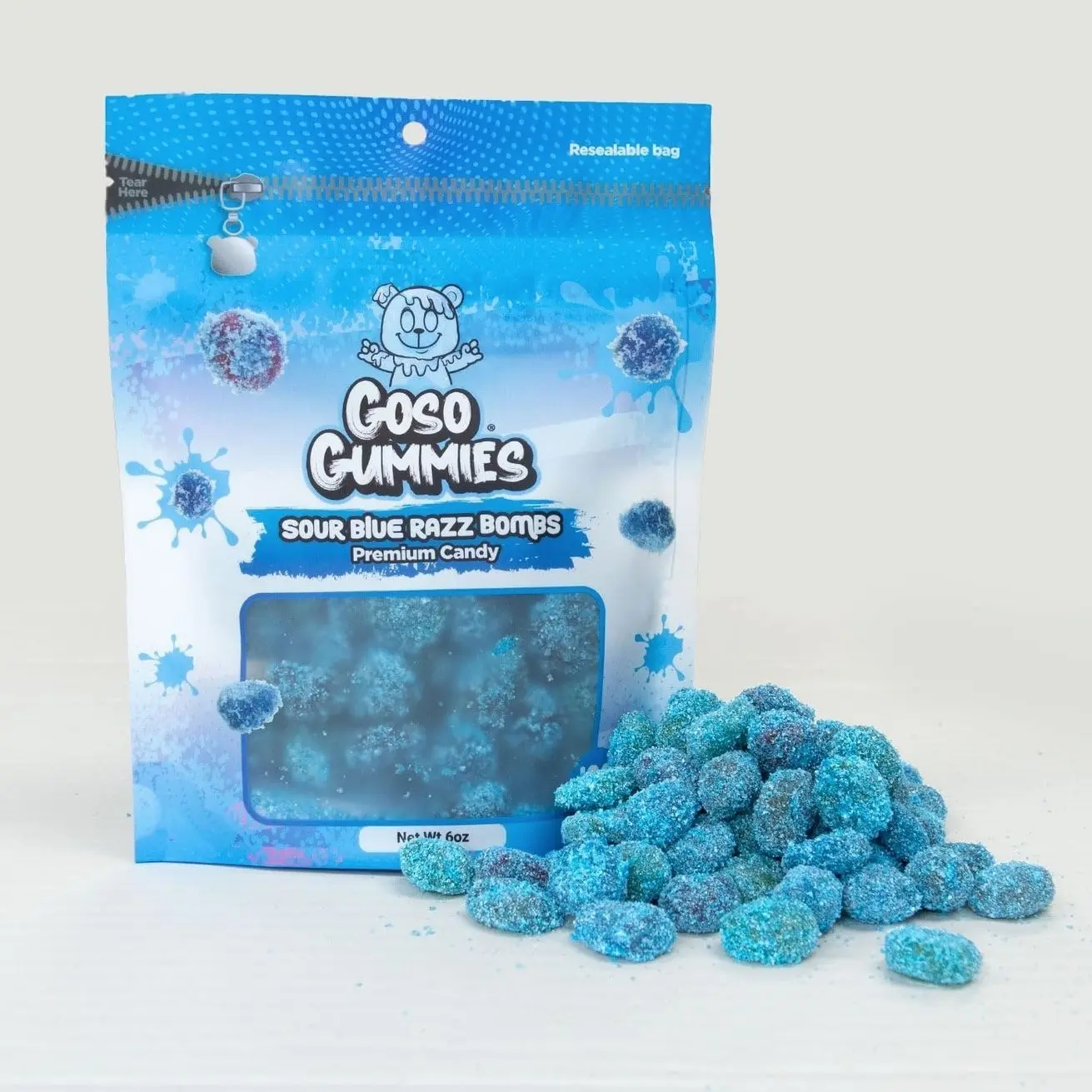 Sour Blue Razz Gusher Bombs – 6oz Bag – Sour Blue Raspberry Filled Candy - Viral Tikok