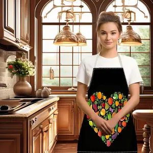 1pc vegetable patchwork heart pattern fashion printed apron, suitable for home use, cooking apron, practical creative apron for men and women, suitable for holiday party activities, gift for friends, sleeveless baking smock, outdoor picnic apron