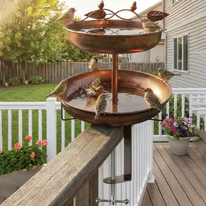 Balcony Railing Clip-on Bird Bath, Please.Balcony Rail Clip-On Deluxe Double-Tier Bird Feeder/Bird Bath/Bird Feeder Bowl with Cast Iron Bird And Metal Leaf Decorations, Designed for Balcony Railings-A Great Holiday Gift Choice,summervibes outdoorfun