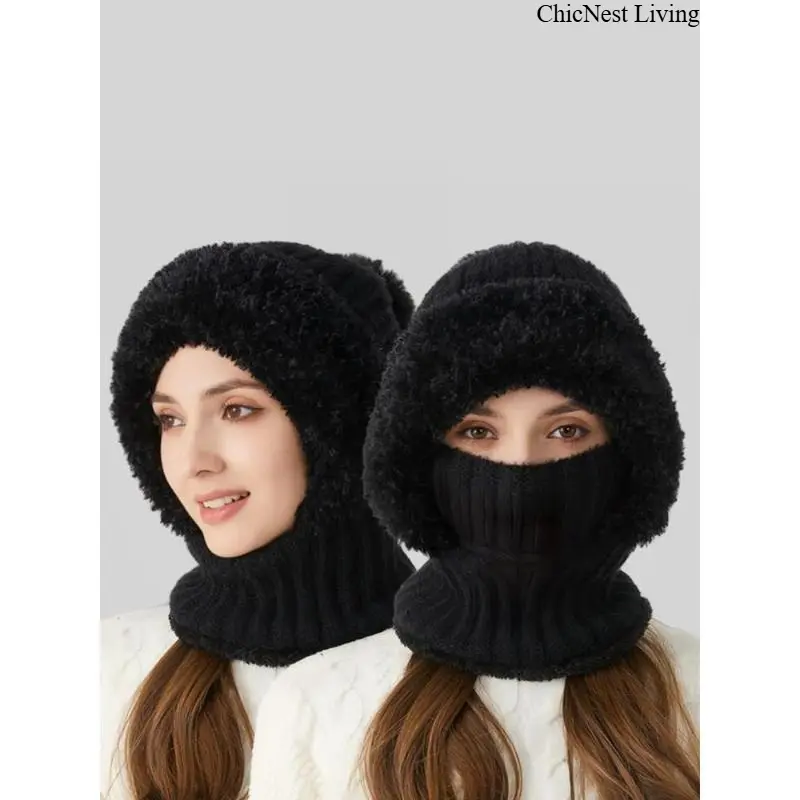 ChicNest Living Women's Solid Color Funny Bunny Ears Beanie Hat, Casual Warm Thick Knit Hat with Pom Pom Decor, Fall-Winter Fashion Accessory for Women, Funny Bunny Hat