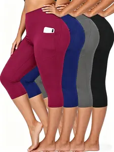 Women’s plus-size high-waisted athletic base layer capris—soft, comfortable, highly stretchy and breathable; tummy control and butt lift; spring/summer women’s athletic compression leggings. summerwins