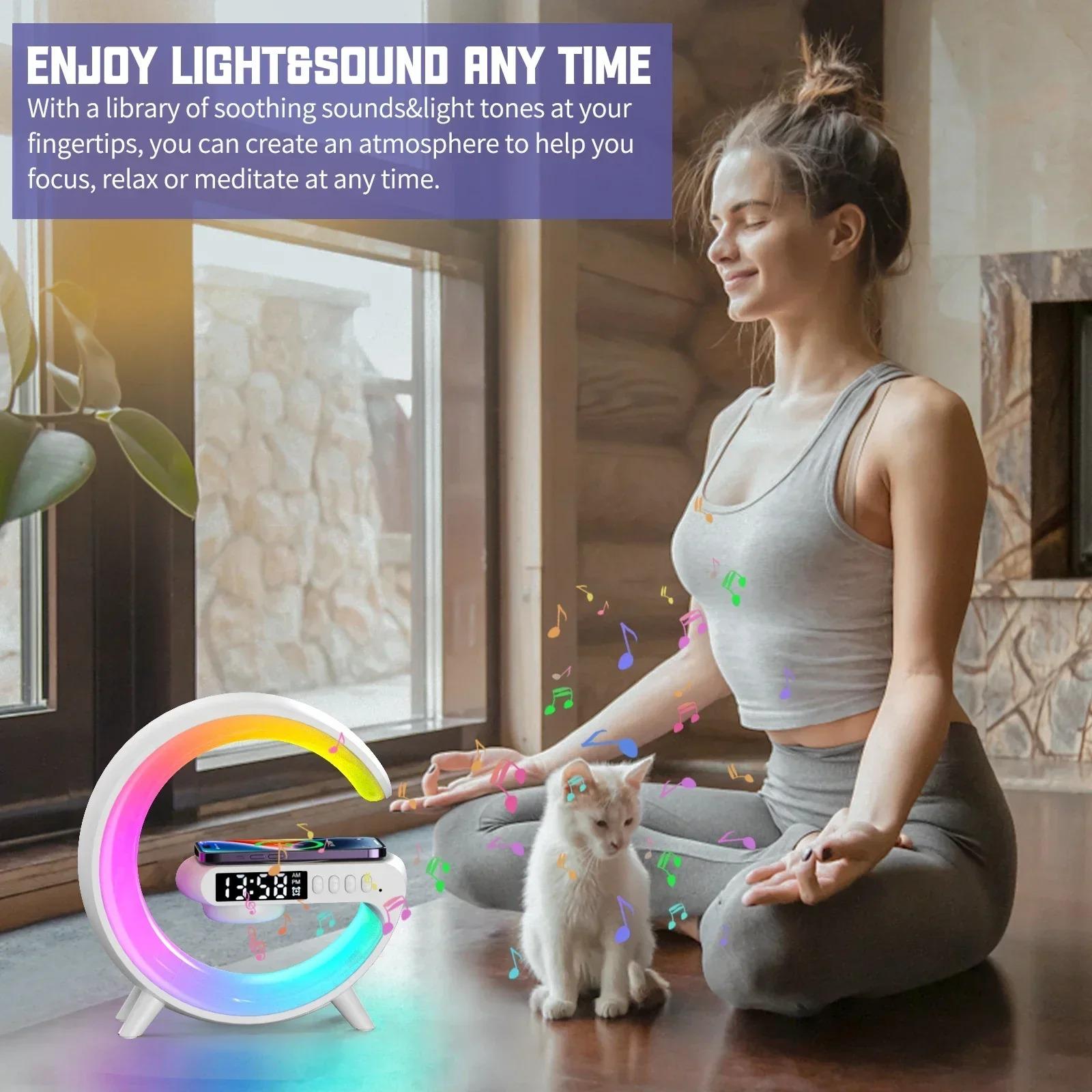 Multifunction RGB Light Bluetooth Speaker Alarm Clock 15W Wireless Charger Stand Pad Fast Charging Station Multifunction RGB Light Bluetooth Speaker Alarm Clock 15W Wireless Charger Stand Pad Fast Charging Station