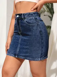 Women's High Waist Denim Short Skirt, Casual Vintage Wash Jean Skirt, Y2K Summer Bodycon Skirt, Spring & Fall Fashion, Womenswear, Bottom