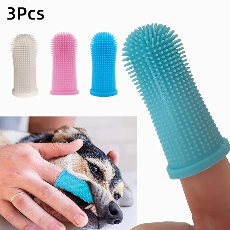 3-Pack Super Soft Pet Finger Toothbrushes, Silicone Dental Cleaning Tool, Portable Dog Cat Oral Care, Easy-To-Use Pet Teeth Cleaner, Puppy Toothbrush