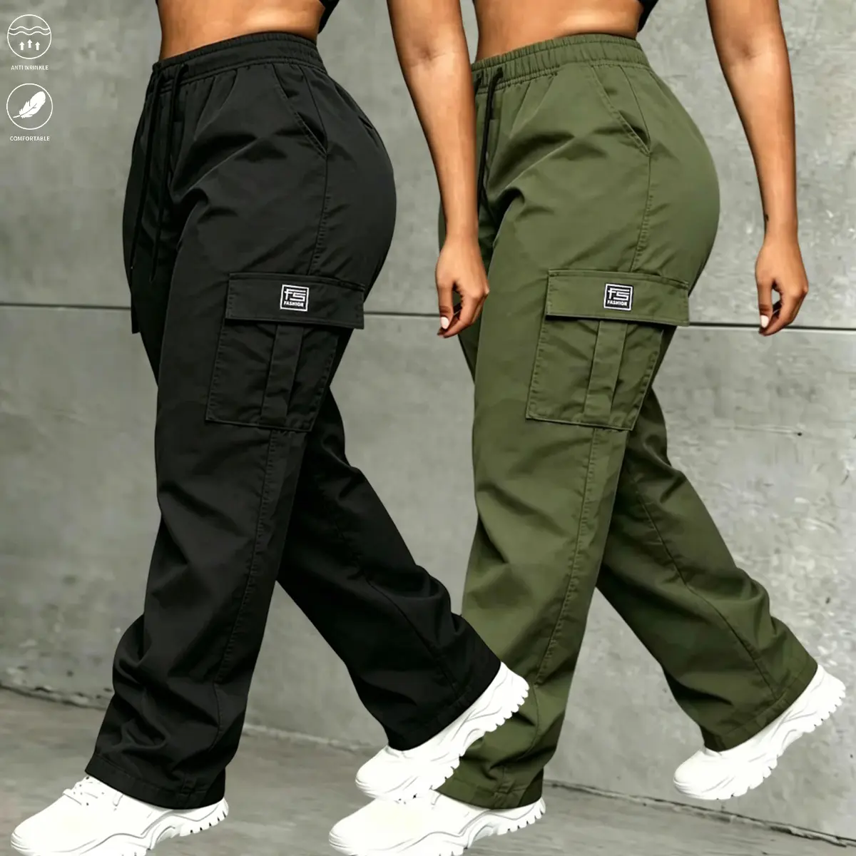 Women's 2-Pack Preppy Basic Loose Minimalist Cargo Pants, Quick-Dry Stretch Fabric with Multi-Pockets, All-Season Outdoor Bottoms for Hiking & Travel, Back to School Shopping Sets